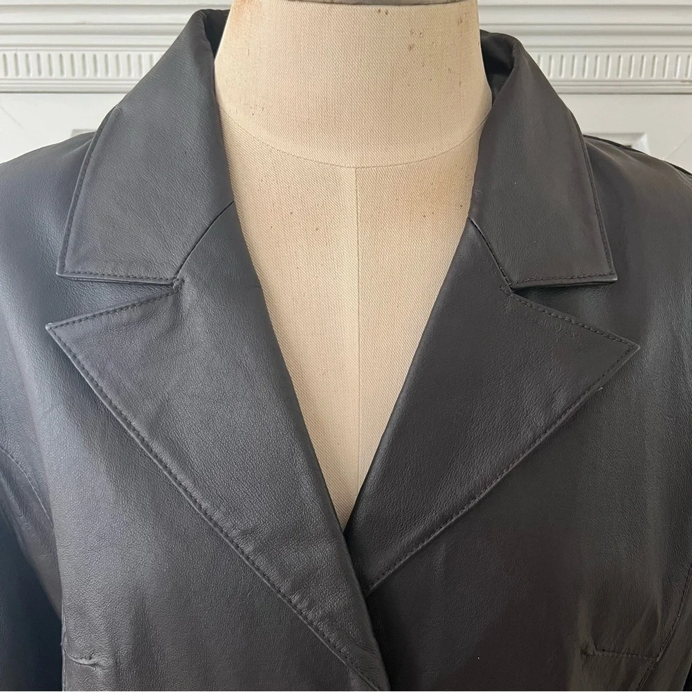 NWT Black Leather Trench Coat